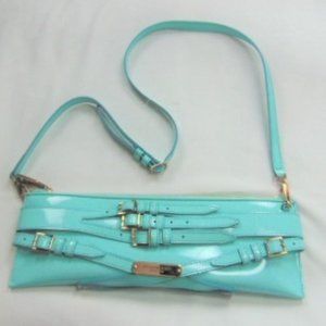 New BURBERRY PRORSUM Patent Leather Turquoise Parmoor Bridle Clutch Shoulder Bag